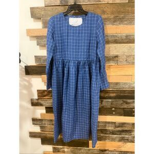 NotPerfectLinen new Emilie boho lagenlook dress blue checks size S